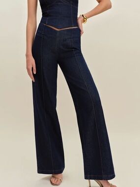 NWT Reformation Arana Stretch Low Rise Trouser Wide Leg Jeans Blue - Size 26